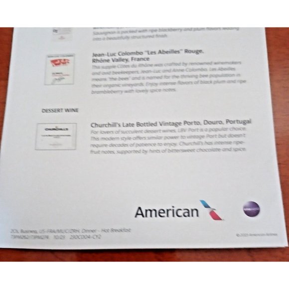 American Airlines Flagship Business Class Menu and Amenity Bag CLTMUC Oct 2023 - Picture 8 of 16
